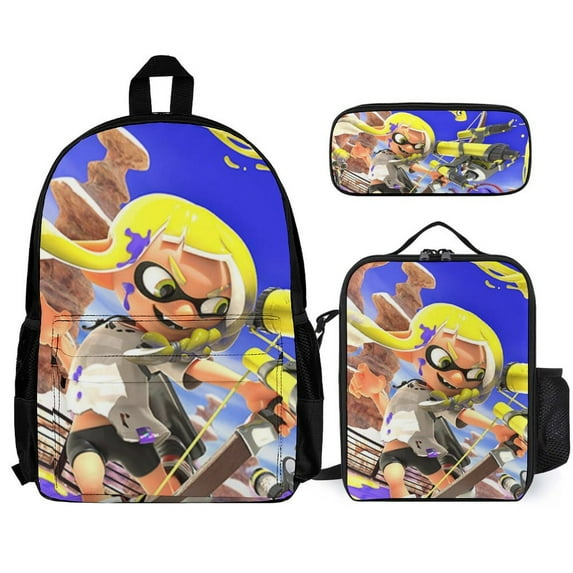 Splatoon 3Pcs Bookbag Sets Backpack with Lunch Bag And Pencil Case for Work Office Travel