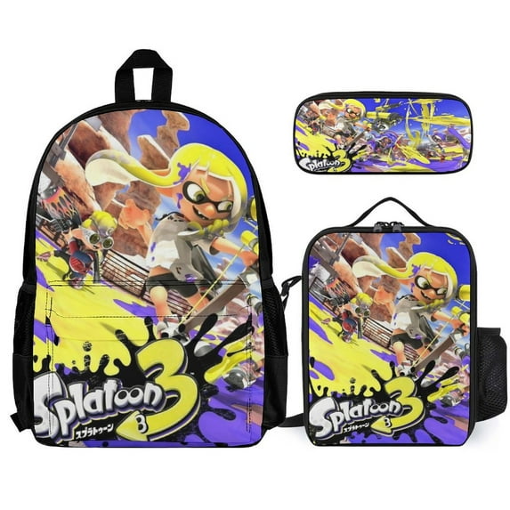 Splatoon 3Pcs Bookbag Sets Backpack with Lunch Bag And Pencil Case for Work Office Travel