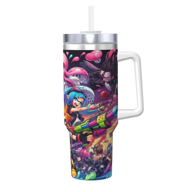 Splatoon 40oz Ice Bully With Handle And Straw Stainless Steel Vacuum ...