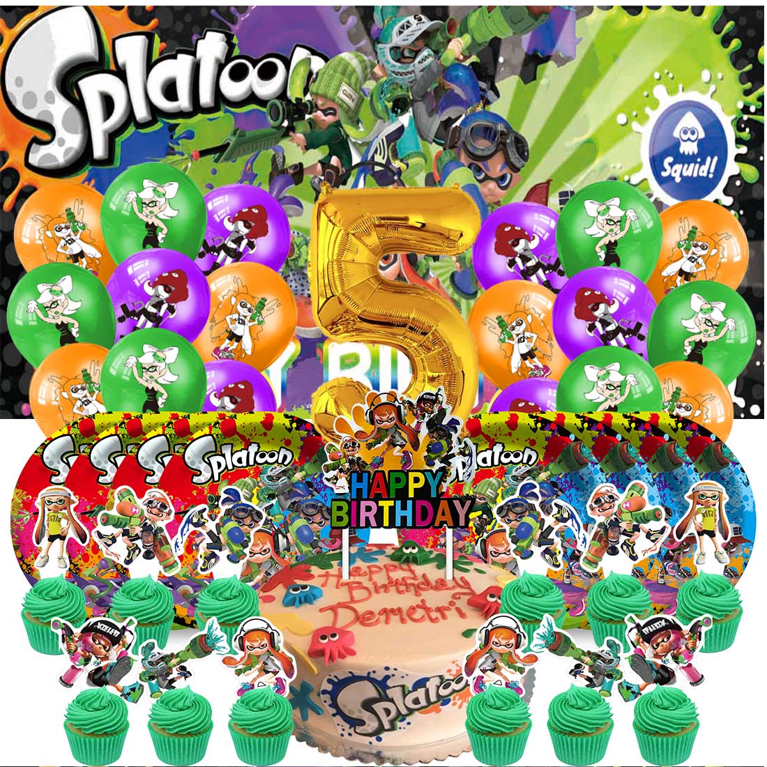Splatoon Balloons Splatoon Balloons Party Supplies 5th Decor Tableware Birthday Cake ...