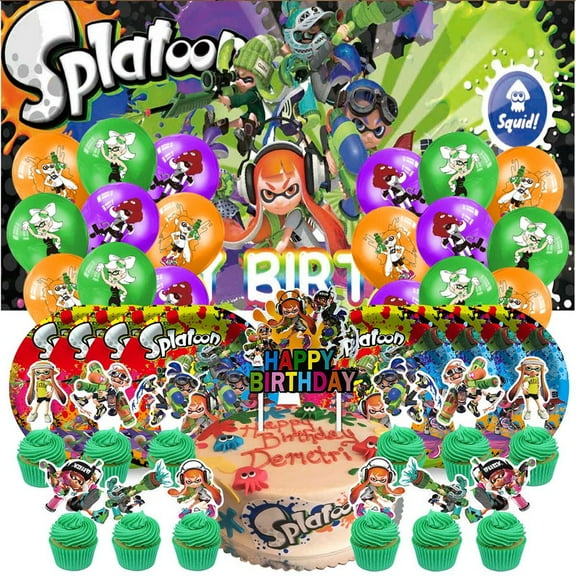 Splatoon Birthday Party Supplies Balloons Plates Decoration Cake Topper Decor Tableware Banner Backdrop