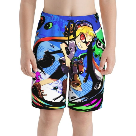 Splatoon Boys Swim Trunks Quick Dry Swimwear Surfing Bathing Suit Drawstring Elastic Waist With Mesh Lining