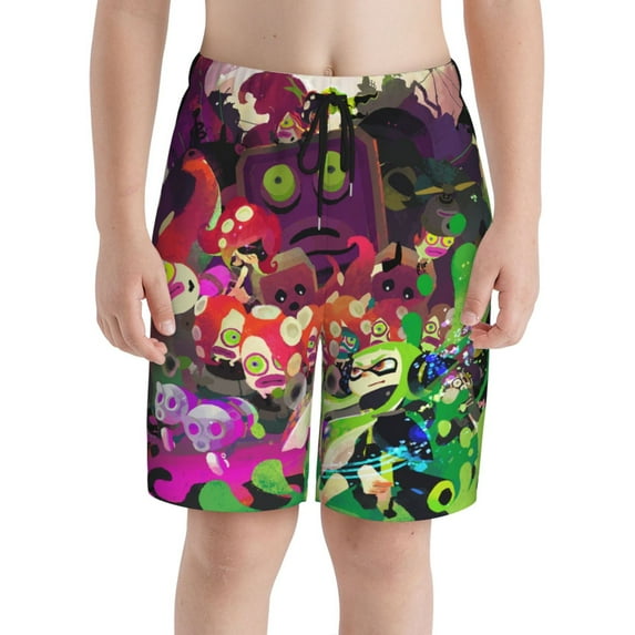 Splatoon Boys Swim Trunks Quick Dry Swimwear Surfing Bathing Suit Drawstring Elastic Waist With Mesh Lining