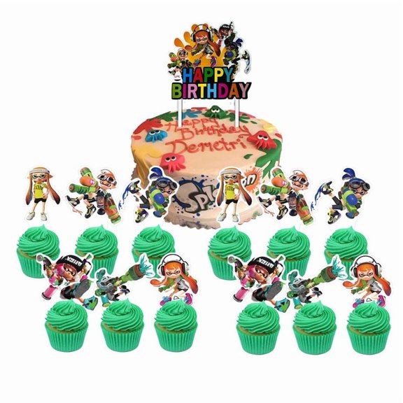 Splatoon Cake Topper Cupcake Set Party Supplies Decoration Birthday Decor Kit