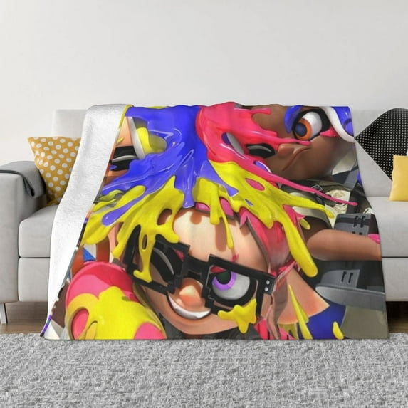Splatoon Fleece Throw Blankets, Super Soft Flannel Cozy Blankets for Adults, Washable Lightweight Blanket for Couch Sofa Bed Office, Warm Plush Blankets for All Season