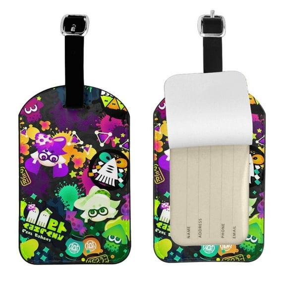 Splatoon Luggage Tag Pu Leather Suitcase Tags Identifiers Name Id Labels With Privacy Cover For Travel Bag Suitcase