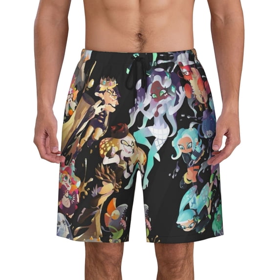 Splatoon Men's Swim Trunks Quick Dry Beach Board Shorts with Pockets Mesh Lining Bathing Suits