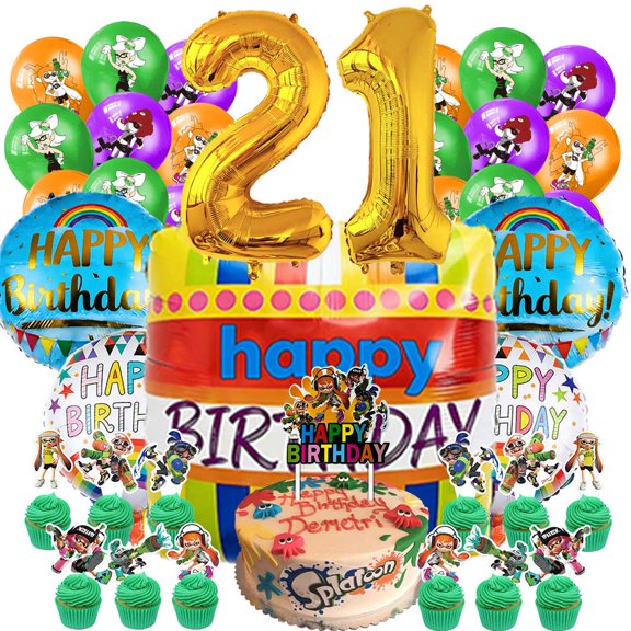 Splatoon Party Supplies 21th Decor Kit Balloons Birthday Cake Topper Decorations