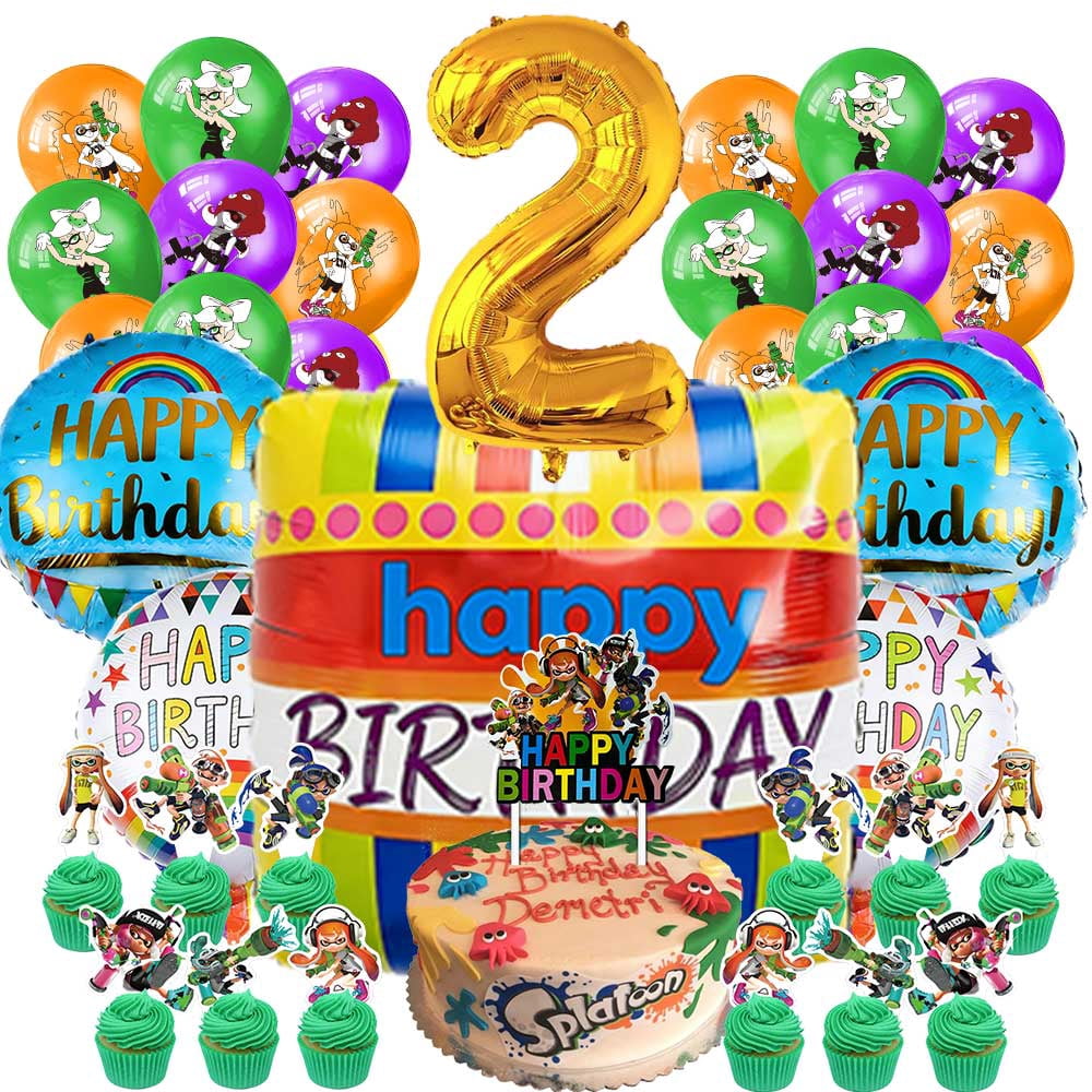 Splatoon Balloons Splatoon Party Supplies 2nd Decor Kit Balloons Birthday Cake Topper ...
