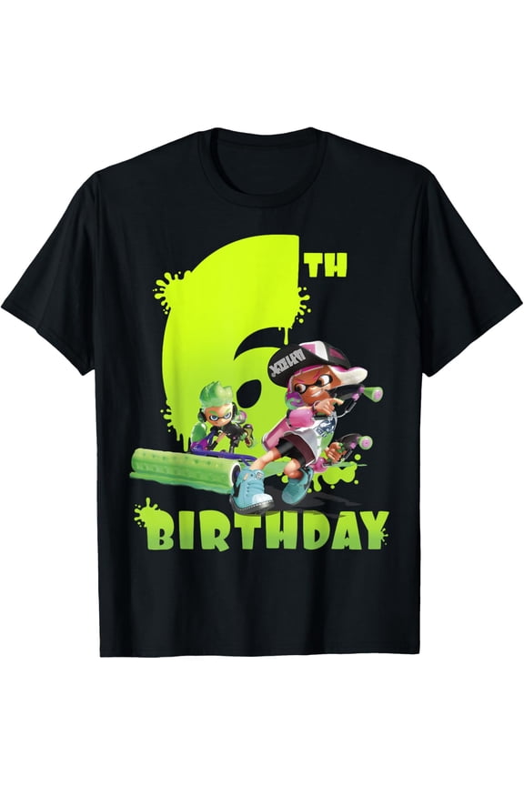 Splatoon T-shirt Splatoon Inkling 6th Birthday Green Splatter Portrait T-Shirt
