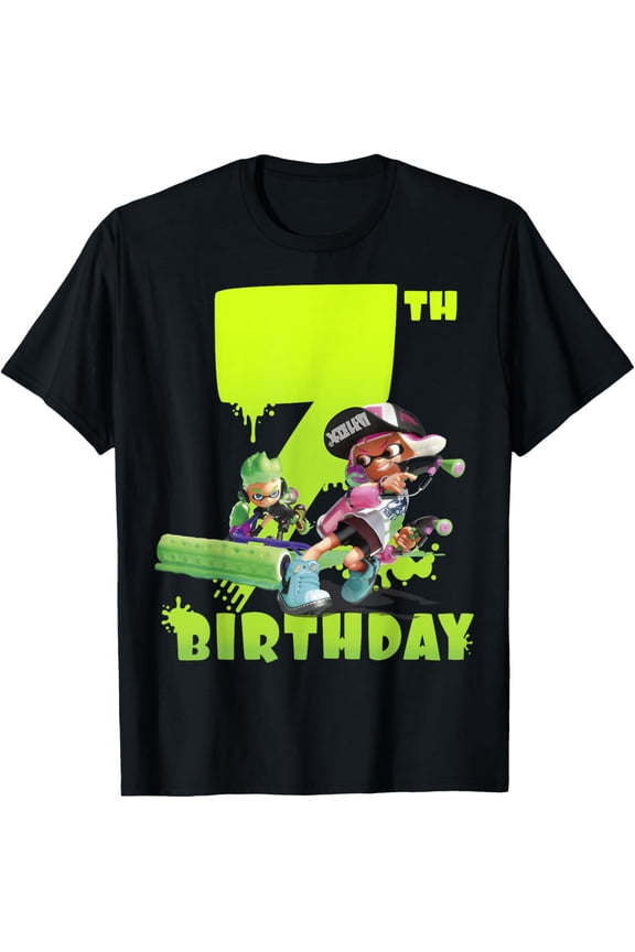 Splatoon T-shirt Splatoon Inkling 7th Birthday Green Splatter Portrait T-Shirt