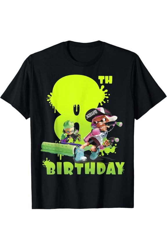 Splatoon T-shirt Splatoon Inkling 8th Birthday Green Splatter Portrait T-Shirt