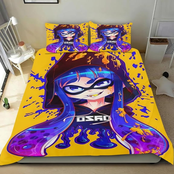 Splatoon Themed Bed Sheet Set Three Piece Set 53x79 Inches Comfortable And Skin Friendly Unique Design Creating A Star Studded Night