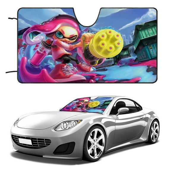 Splatoon-theme Windshield Sun Shade Front Protector Folding Car Sun Visor Blocks Uv Rays Keeps Your Vehicle Cool56in*30in(140cm*76cm)