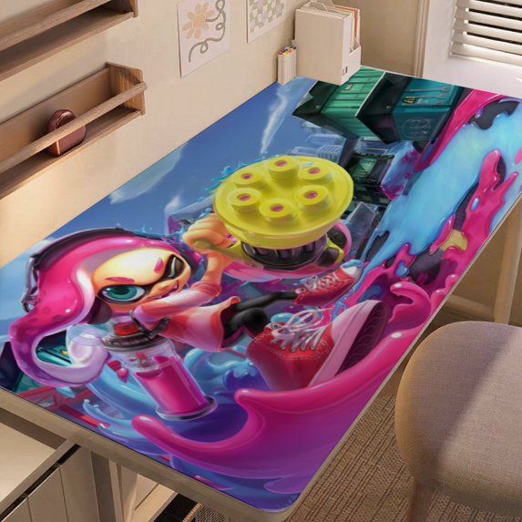 Splatoon-themed extra-large Non-Slip Base leather Desk Table mat—versatile for computer desks, dining tables, and more.12"x24"(30X60cm)