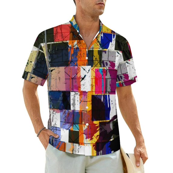 Splatter Art Beach Shirt Colorful Splashes Hawaiian Casual Shirts Men Vintage Blouses Sho