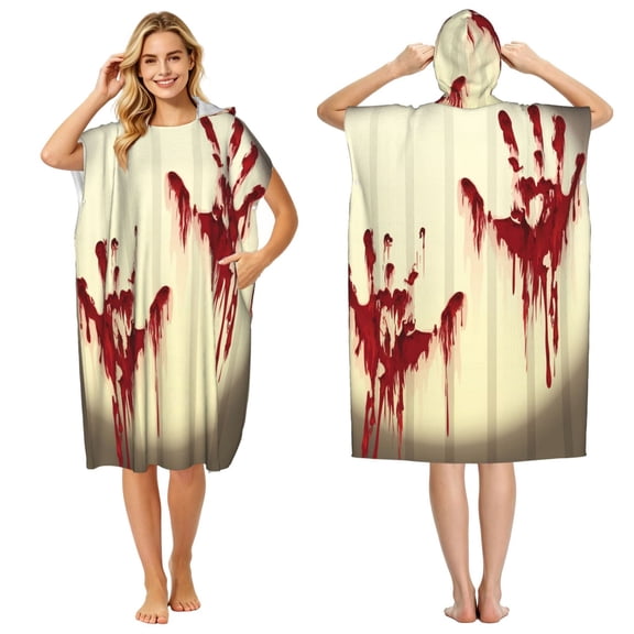 Splatter Bloody Hand Prints Adult Hooded Beach Towel Changing Robe, Surf Poncho Towel for Surfing, Swimming, Camping