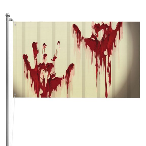 Splatter Bloody Hand Prints Double Sided Flag 3x5FT Reversible Garden Flag Outdoor Decor for House, Porch, Lawn, Yard, Indoor Wall, Party Decoration