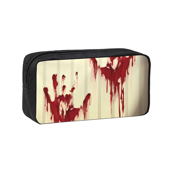 Splatter Bloody Hand Prints Large Capacity Pen Case Pencil Pouch Multi-Purpose Storage for Art Supplies, Makeup, Stationery, Office, Travel