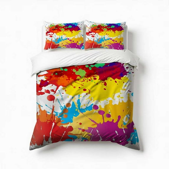 Splatter Color Background Bedding Set 3 Pcs Soft Microfiber Quilt Cover For Bedroom Decor, Comforter Cover With 2 Pillowcase
