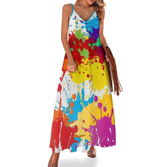 Splatter Color Background Sleeveless Dress Women's Evening Dress Womans Clothing