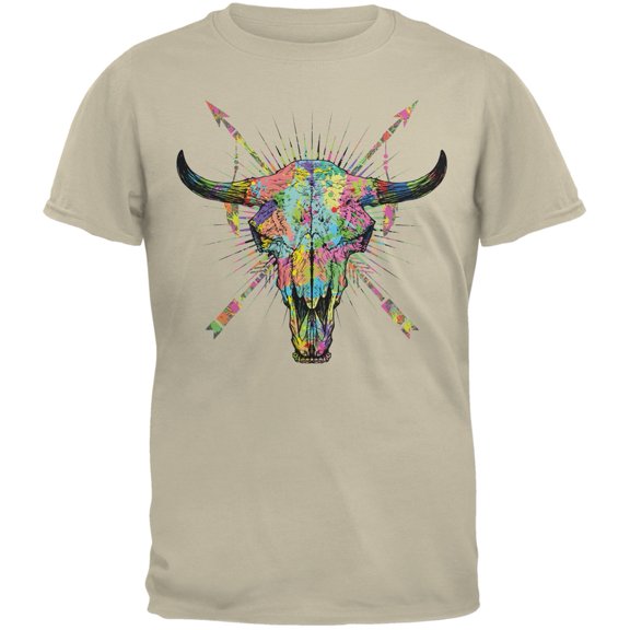 Splatter Cow Skull Sand Adult T-Shirt - 2X-Large