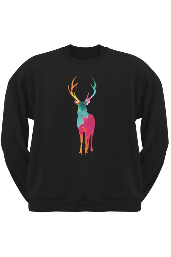 Splatter Deer Black Adult Crew Neck Sweatshirt