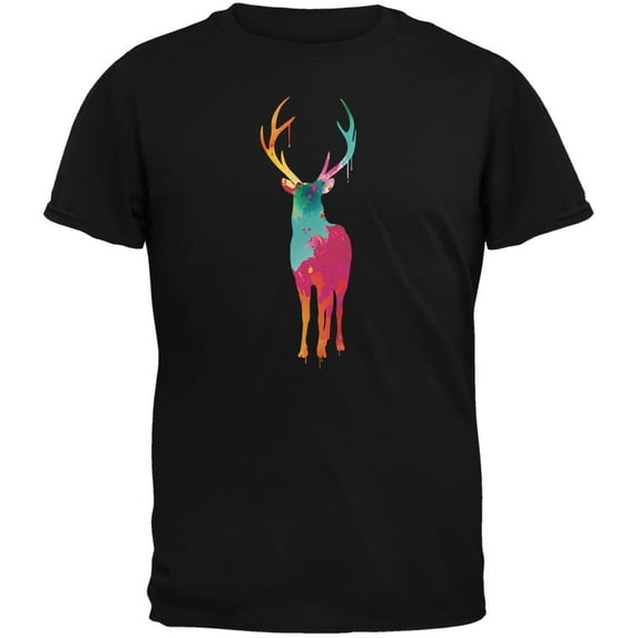 Splatter Deer Black Adult T-Shirt - Large