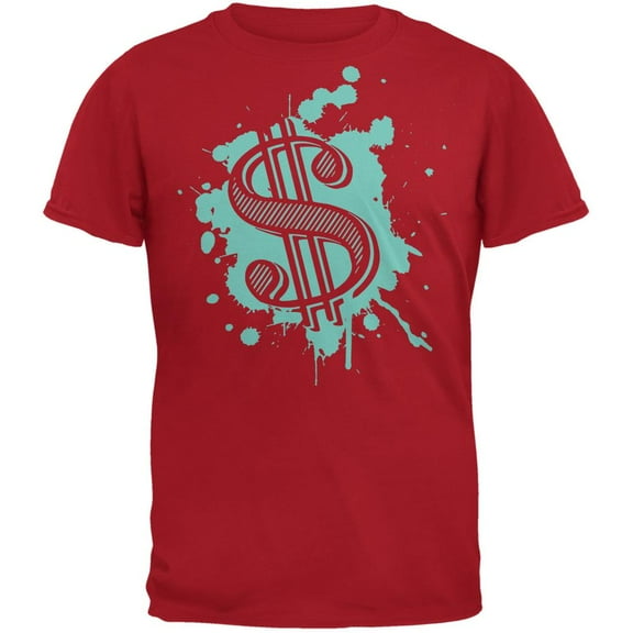 Splatter Dollar Sign Red Adult T-Shirt - Large