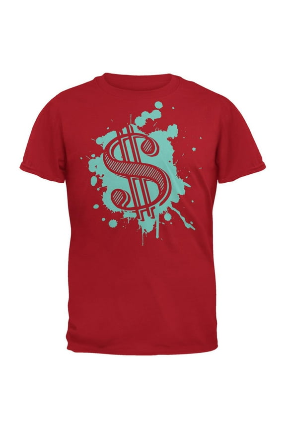 Splatter Dollar Sign Red Adult T-Shirt - Large