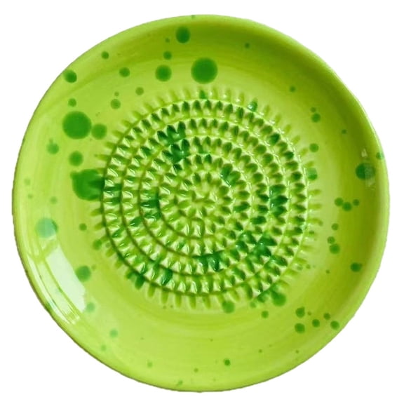 Splatter Dot Ceramic Ginger Garlic Grater Plate Multifunctional Handheld Grater Dish for Garlic Ginger Fruit Zest Vegetable Spice Mincing Kitchen Prep Tool(Green-11.8cm)