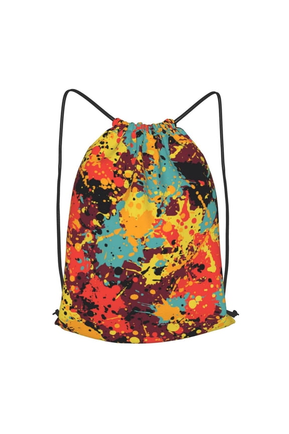 Splatter Ink Paint Grunge Splash Drawstring Backpack Gym String Bag Sports Sackpack Cinch Sack, Small