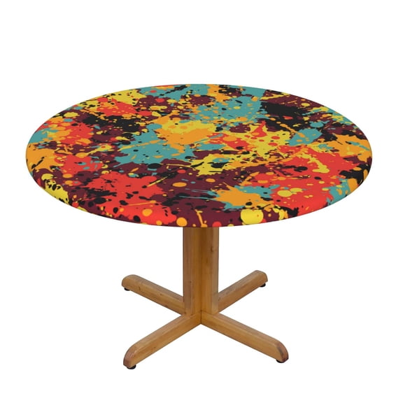 Splatter Ink Paint Grunge Splash Fitted Round Tablecloth 90cm with Elastic Edge, Waterproof Table Cover Furniture Protector for Patio, Dining Room Restaurant