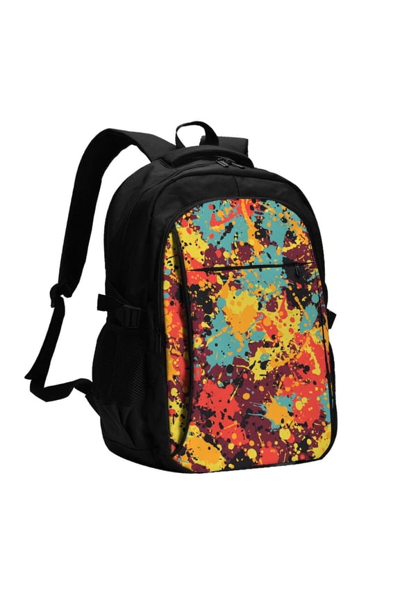 Splatter Ink Paint Grunge Splash Laptop Backpack with USB Charging Headphone Port Casual Daypack Bag College Business Travel