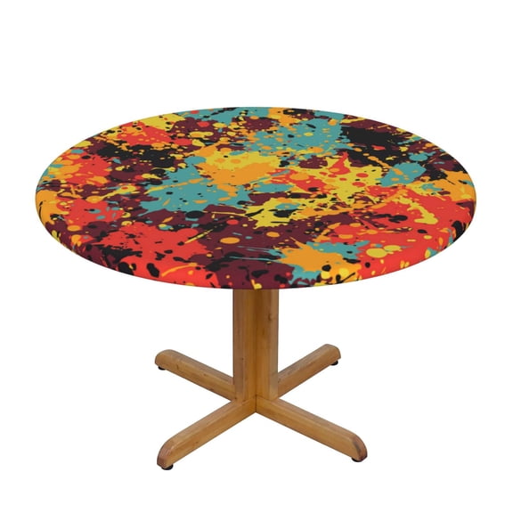 Splatter Ink Paint Grunge Splash Round Fitted Tablecloth Elastic Edged Table Cloth Waterproof Table Cover 48in