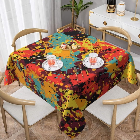 Splatter Ink Paint Grunge Splash Square Tablecloth 54x54 Waterproof Table Cover for Dining Table, Parties, Weddings, Picnics, Cafes