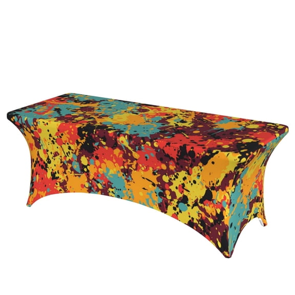 Splatter Ink Paint Grunge Splash Stretch Rectangular Table Cover 6FT Elastic Fitted Tablecloth for Parties, Weddings, Banquets