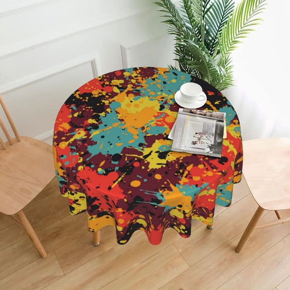 Splatter Ink Paint Grunge Splash Tablecloths Round 60 inch Fabric Table Cloth Cover for Dining Kitchen Wedding Party