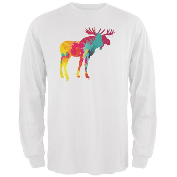Splatter Moose White Adult Long Sleeve T-Shirt - Small