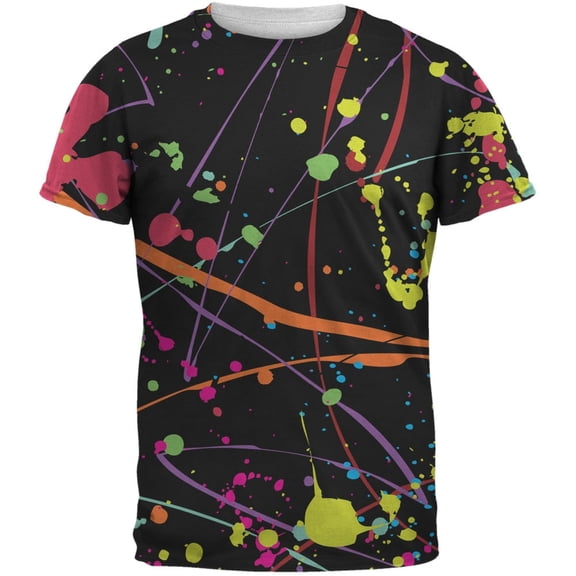 Splatter Paint Black All Over Adult T-Shirt - 2X-Large