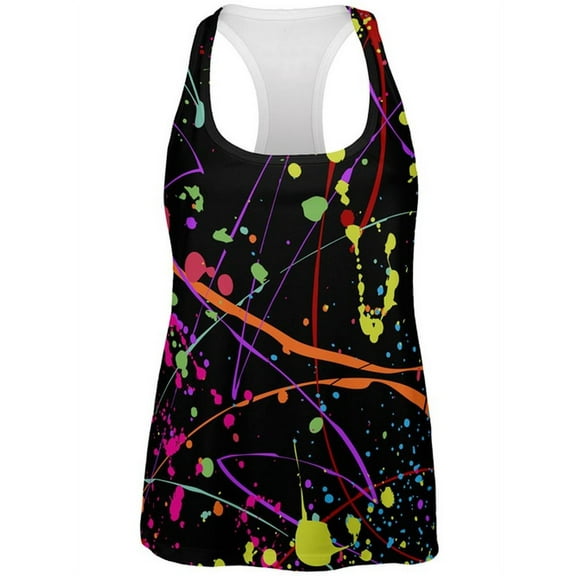 Splatter Paint Black All Over Womens Work Out Tank Top Multi MD