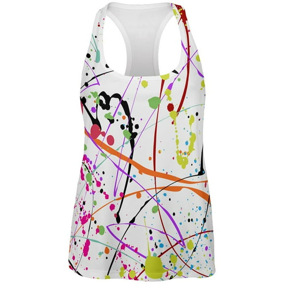 Splatter Paint White All Over Womens Work Out Tank Top Multi 2XL