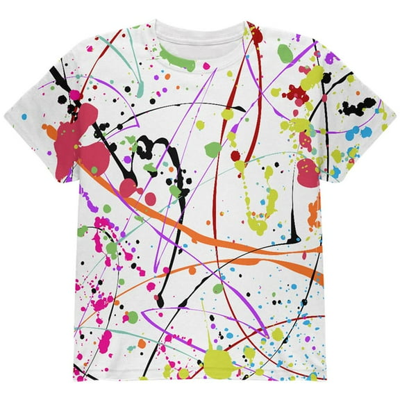 Splatter Paint White All Over Youth T Shirt Multi YSM