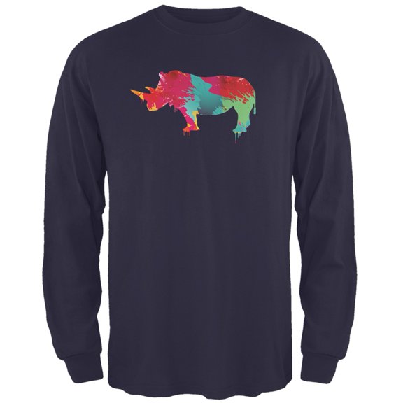Splatter Rhino Navy Adult Long Sleeve T-Shirt - Large