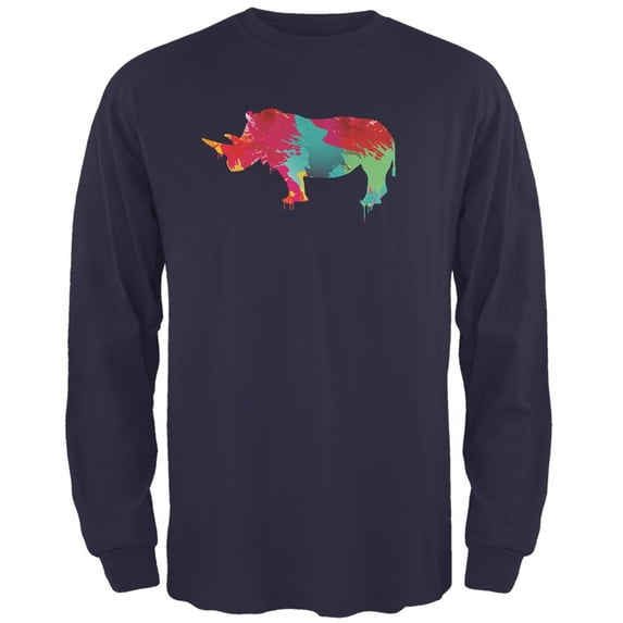 Splatter Rhino Navy Adult Long Sleeve T-Shirt - X-Large