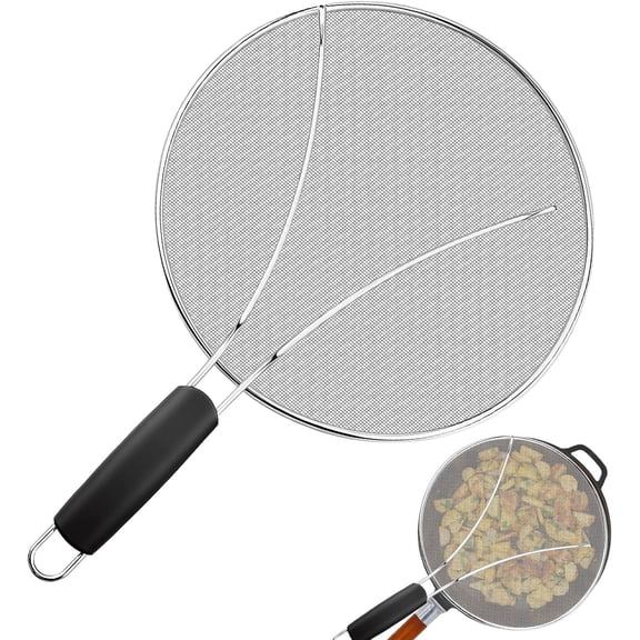 Splatter Screen for Frying Pan - 10 Stainless Steel Grease Splatter Guard with Grip Handle- Ultra Fine Mesh Cover Oil Splash when Sizzling Bacon, Cooking Fried Chicken or Popcorn