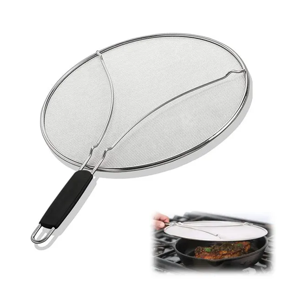 Splatter Screen for Frying Pan - 13 Inch Stainless Steel Grease Splatter Guard - Cover Oil Splash when Sizzling Bacon, Cooking Fried Chicken or Popcorn（9.5in）