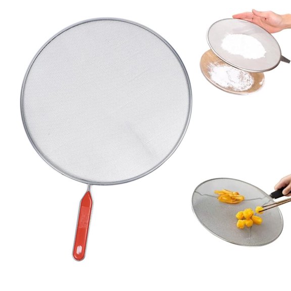 Splatter Screen for Frying Pan, New Stainless Steel Grease Splatter Guard Splatter Screen Set Fine Mesh Stainless-resistant Wooden Handle, Metal Oil-proof Lid for Frying Pan Cooking
