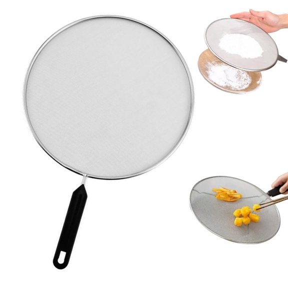 Splatter Screen for Frying Pan, New Stainless Steel Grease Splatter Guard Splatter Screen Set Fine Mesh Stainless-resistant Wooden Handle, Metal Oil-proof Lid for Frying Pan Cooking