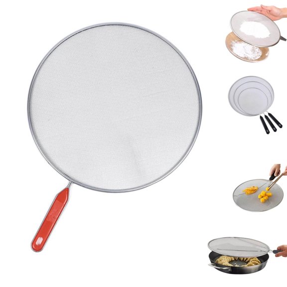 Splatter Screen for Frying Pan, Stainless Steel Grease Splatter Screen Set, Effortless Cleanup & Storage,Fine Mesh Guard for Frying Pans, Pots & Skillets, Kitchen Essential(Red-10IN)